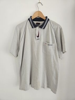 Vintage Nike Polo Shirt Gray Navy Trim Mens Extra Large 90s
